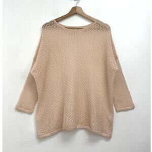 Garnet Hill Cashmere Open Knit Sheer Featherweight Boxy Cropped Sweater Medium